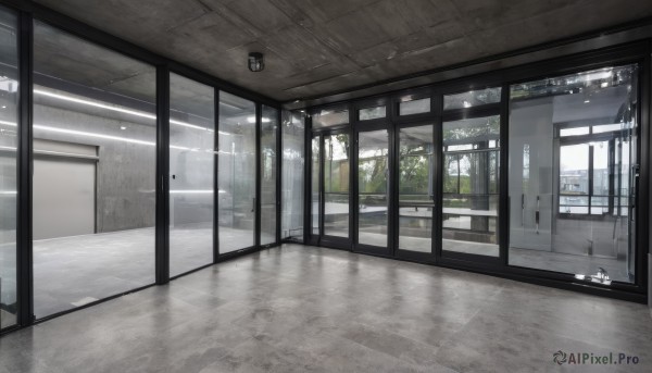 day,indoors,tree,no humans,window,building,scenery,reflection,door,hallway,ceiling light,reflective floor,wooden floor,tiles,tile floor,ceiling