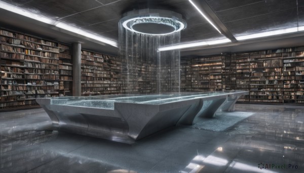 indoors,water,book,no humans,window,building,scenery,reflection,science fiction,rain,city,bookshelf,tiles,tile floor,skyscraper,library,military,aircraft,airplane,vehicle focus,jet,whale,fighter jet