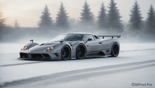 Image of a motor vehicle in a peaceful snowy outdoors
