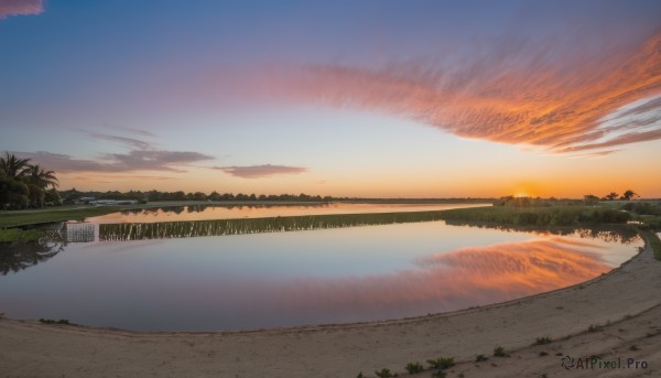 outdoors,sky,cloud,water,tree,no humans,cloudy sky,grass,plant,nature,scenery,reflection,sunset,mountain,sun,horizon,road,river,evening,landscape,gradient sky,orange sky,blue sky,ocean,forest,lake,red sky