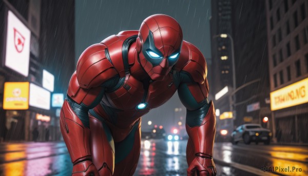 A stunning portrayal of a male in a calm rainy outdoors