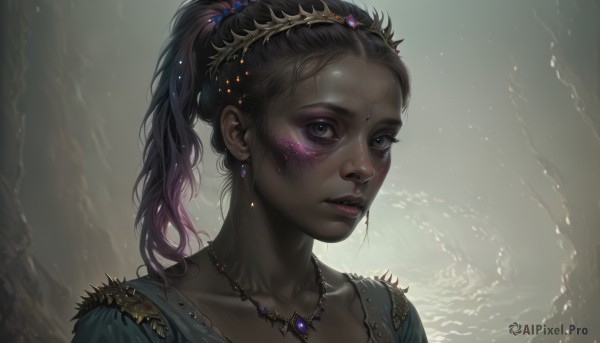 A female surrounded by a lush dynamic scene