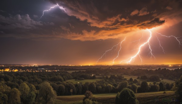 The wonder of a lightning in a picturesque sunset outdoors