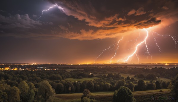 outdoors,sky,cloud,tree,no humans,cloudy sky,building,nature,scenery,sunset,rock,mountain,city,horizon,electricity,cityscape,river,lightning,landscape,water,night,ocean,night sky,forest,dark,city lights