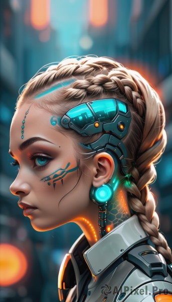 A stunning portrayal of a cyborg in a breathtaking dynamic scene