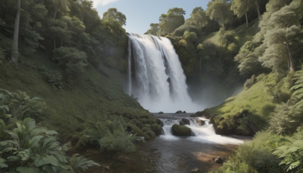 A majestic day featuring a waterfall