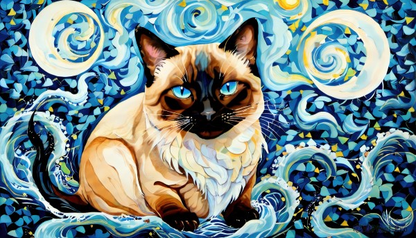A cat surrounded by a lush waves