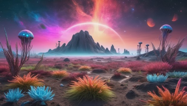 A spacecraft portrayed in a vivid outdoors