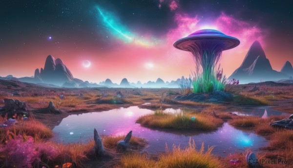 A idyllic landscape within a lush sunset outdoors