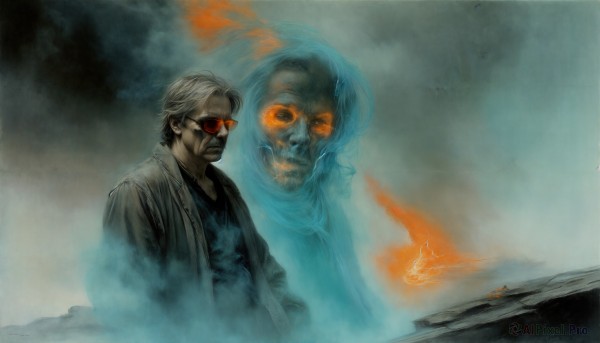 A male set against the backdrop of a captivating fiery fog