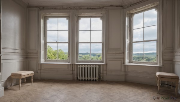 outdoors,sky,day,cloud,indoors,tree,blue sky,no humans,window,chair,table,cloudy sky,plant,curtains,scenery,couch,wooden floor,door,desk,wall,wooden chair