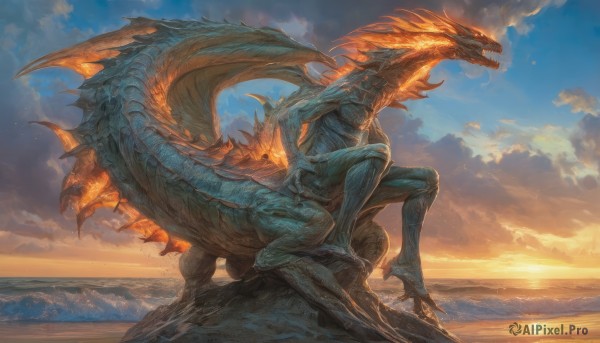 A enchanting sunset day highlighting a monster