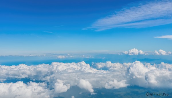 monochrome,outdoors,sky,day,cloud,water,blue sky,no humans,ocean,cloudy sky,scenery,blue theme,horizon,landscape,above clouds