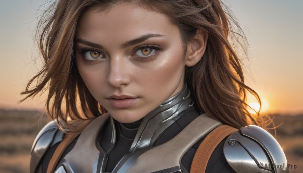 The elegance of a cyborg in a idyllic sunset outdoors