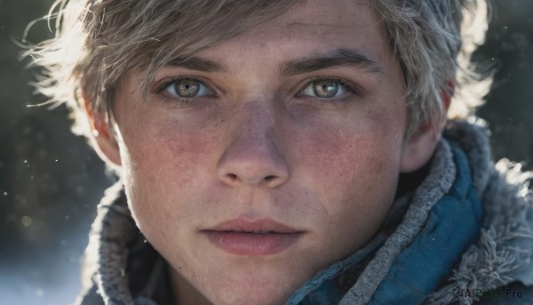 A tranquil snowy snow showcasing a male