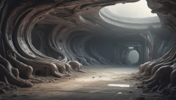 outdoors,no humans,scenery,tentacles,science fiction,monster,sand,ruins,dust,space,planet,spacecraft,concept art,spacesuit,astronaut