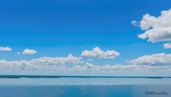 outdoors,sky,day,cloud,water,blue sky,no humans,ocean,cloudy sky,scenery,reflection,blue theme,horizon,summer,reflective water,cumulonimbus cloud,monochrome,nature,landscape,island