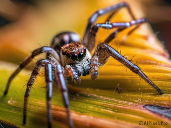 solo,outdoors,signature,blurry,no humans,depth of field,blurry background,sunglasses,bug,robot,claws,science fiction,motion blur,realistic,antennae,blue eyes,grass,monster,horror (theme),spider