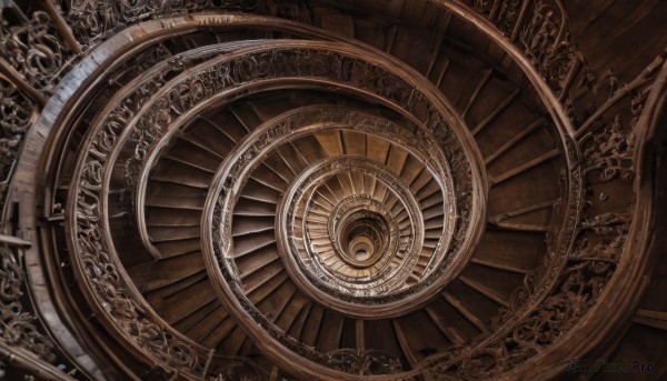 indoors,no humans,from above,scenery,gears,brown theme,arch,solo,wooden floor,clock,roman numeral