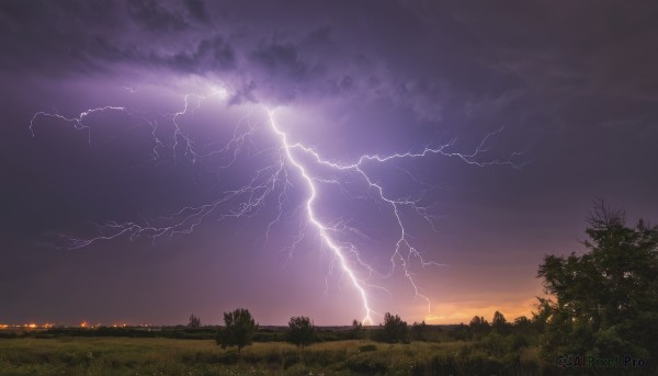 A striking sunset outdoors featuring the elegance of a lightning
