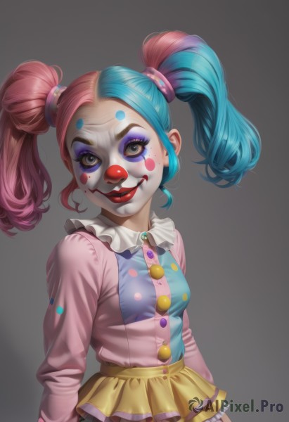 A clown set against the backdrop of a serene dynamic scene