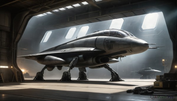 HQ,indoors,signature,military,no humans,window,fire,robot,mecha,science fiction,realistic,aircraft,military vehicle,airplane,vehicle focus,spacecraft,lights,jet,fighter jet,weapon,ground vehicle,rain,cockpit,helicopter