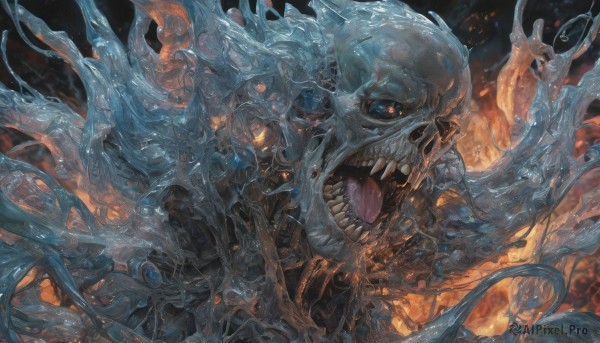 A peaceful image of a monster in fiery dynamic scene