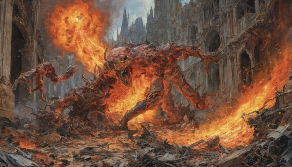 Image of a monster in a fresh fiery outdoors