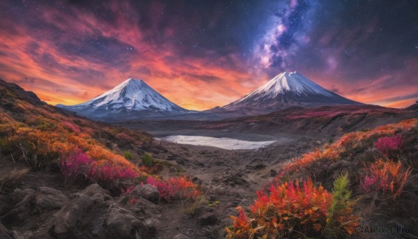 A majestic image of a landscape in sunset outdoors
