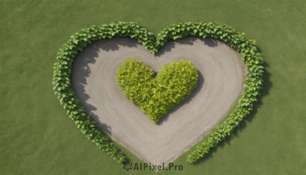 heart,outdoors,day,tree,no humans,shadow,leaf,from above,grass,plant,nature,scenery,green background,bush,green theme,food focus,still life,moss,simple background,overgrown