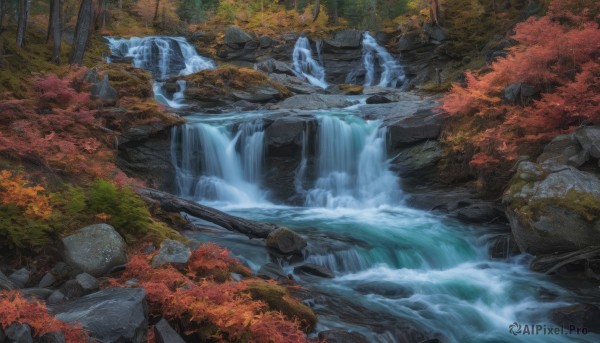 outdoors, water, tree, no humans, leaf, nature, scenery, forest, rock, autumn leaves, river, autumn, waterfall, stream