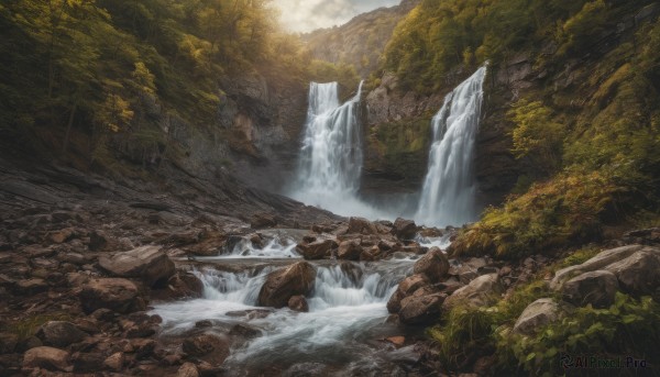 A breathtaking view of a waterfall in day