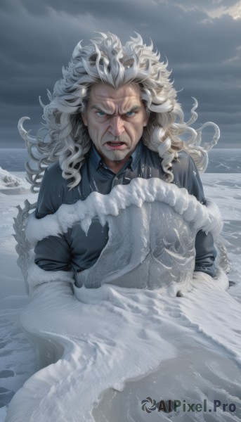 The serene presence of a male in a peaceful snowy outdoors