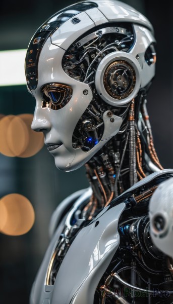 A calm dynamic scene highlighting a cyborg