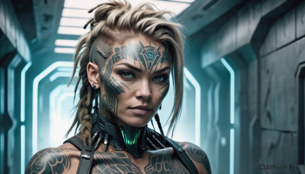 A cyborg in a serene dynamic scene