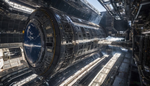 A spacecraft surrounded by a lush day