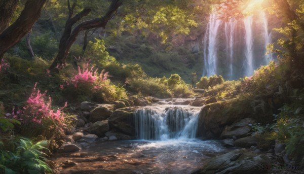 A waterfall showcased in a vivid day