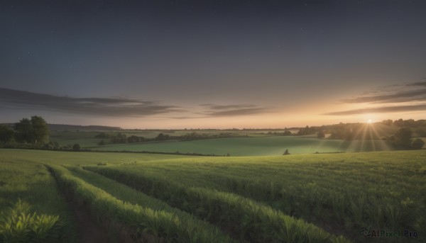 A landscape in a tranquil sunset outdoors