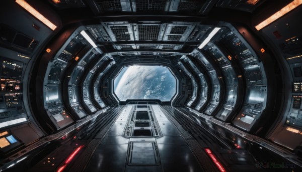 signature,dutch angle,no humans,window,scenery,reflection,science fiction,realistic,space,planet,earth (planet),spacecraft,spacesuit,cockpit,building,city,cityscape,lights