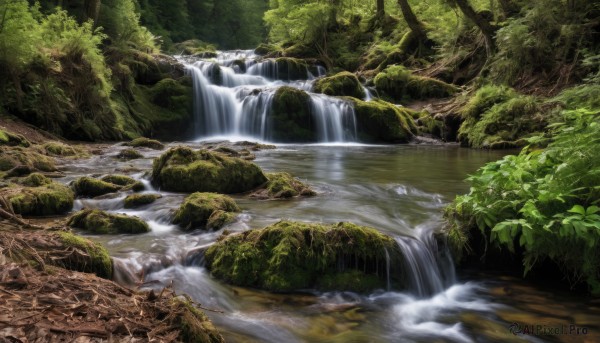 A waterfall surrounded by a captivating day
