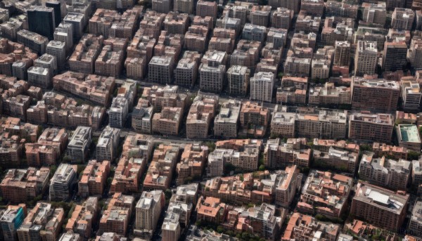 outdoors,tree,dutch angle,no humans,from above,building,scenery,city,cityscape,skyscraper,rooftop,road,real world location