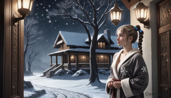 A glimpse of a female in a ethereal snowy outdoors