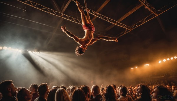 short hair,black hair,1boy,nipples,male focus,multiple boys,barefoot,solo focus,muscular,6+girls,abs,6+boys,topless male,upside-down,light,male underwear,crowd,stage,spotlight,stage lights,wrestling,stadium,wrestling ring,concert,audience,navel,underwear,bound,muscular male,bulge,jumping,lights,briefs,pole dancing,hanging