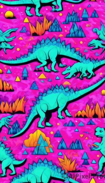 open mouth,standing,tail,full body,horns,teeth,pokemon (creature),no humans,fangs,sharp teeth,claws,crystal,rock,dragon,colorful,evolutionary line,solo,tongue,pink background,ice,pink theme,triangle