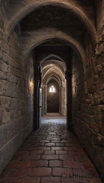 outdoors,indoors,no humans,window,scenery,stairs,door,light,wall,brick wall,pillar,hallway,arch,alley,pavement,stone floor,stone wall,fire,candle,architecture,torch,brick floor