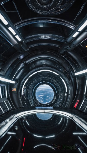 signature,no humans,star (sky),scenery,reflection,science fiction,realistic,space,planet,earth (planet),spacecraft,spacesuit,solo,indoors,window,floating,machinery,cable