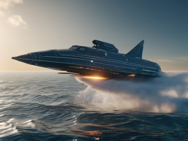 A boat portrayed in a inviting sunset outdoors