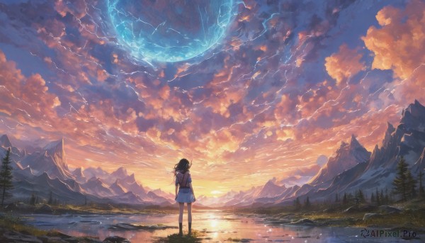 The serene presence of a female in a lush sunset outdoors