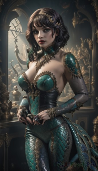 A majestic window featuring a female