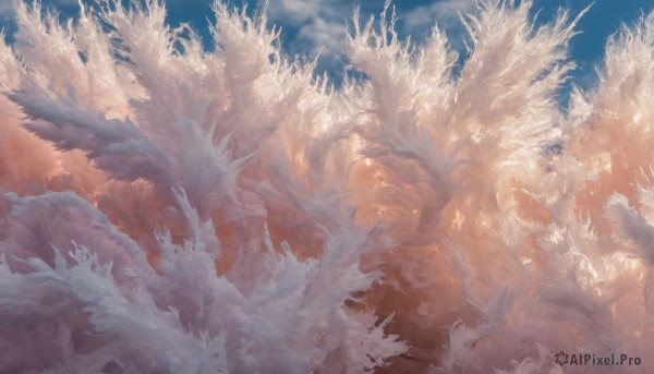 1girl,solo,outdoors,wings,sky,day,cloud,tree,blue sky,no humans,bird,nature,scenery,flying,fantasy,bare tree